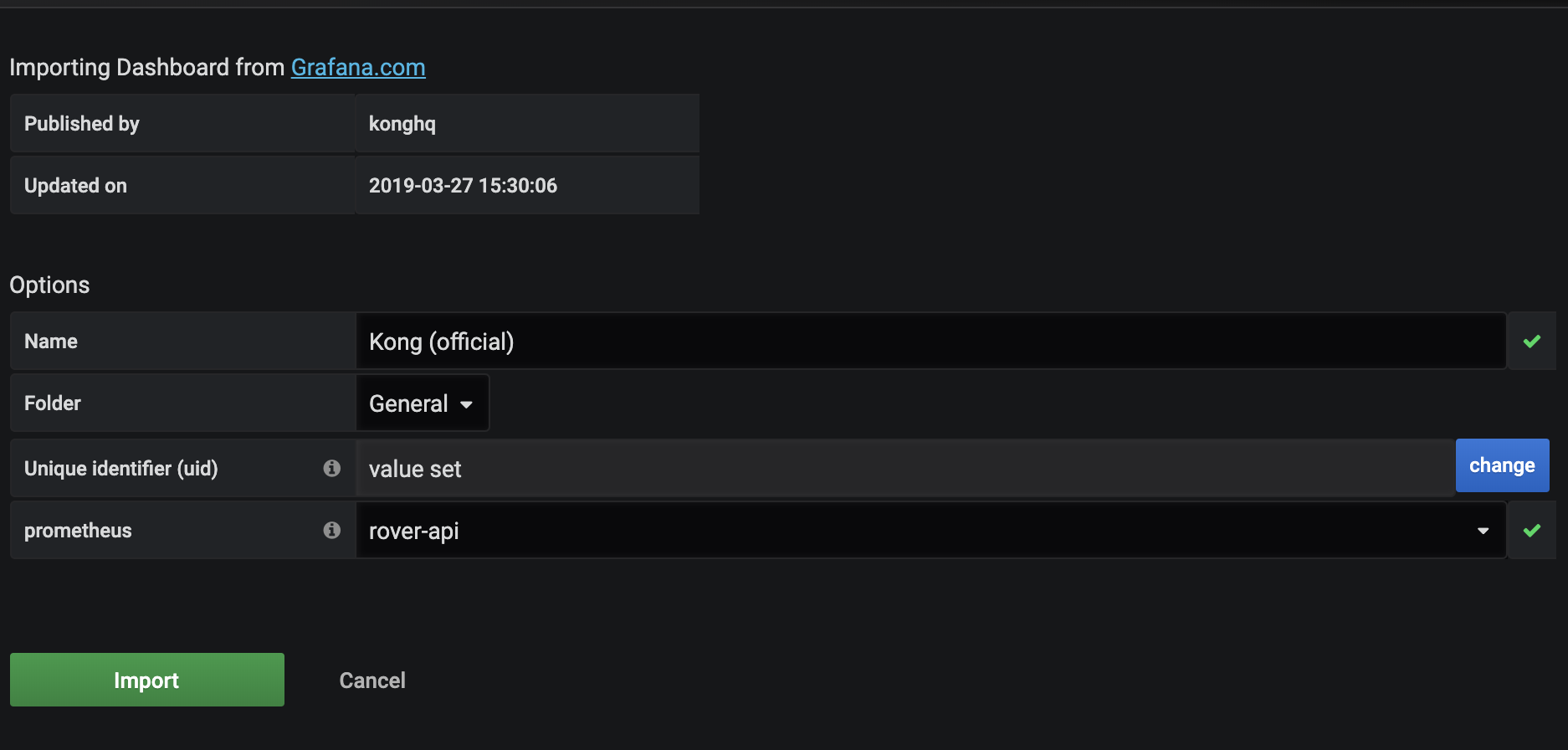 Dashboard configuration